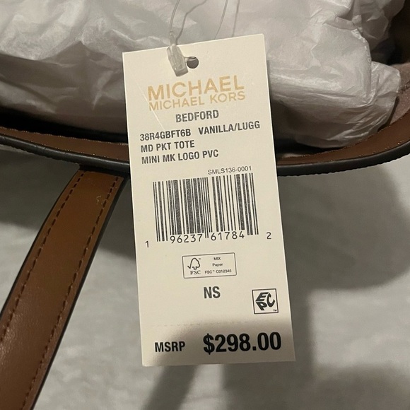 MICHAEL KORS- BEDFORD MD PKT Tote Bag Mini MK Logo in Vanilla/LUGG - Picture 9 of 9